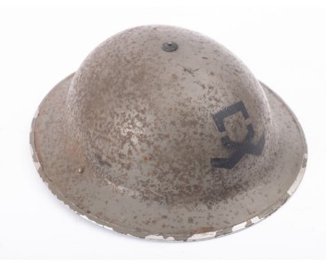 A WWII Royal Navy steel helmet, maker Rubery Owen & Co. Ltd. (Leeds), grey exterior with insignia to front, original liner, m