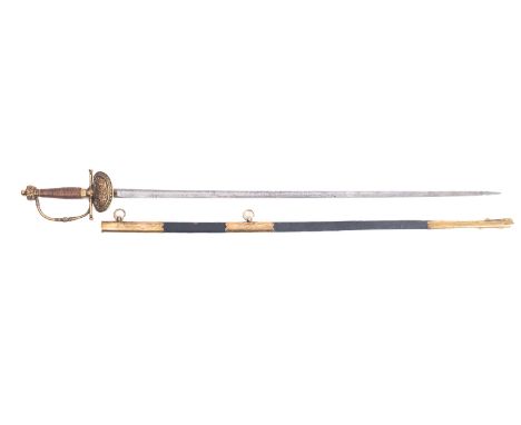A Victorian Diplomatic Court sword, the oval shaped double edged blade with acid etched decoration over a single clam shell w