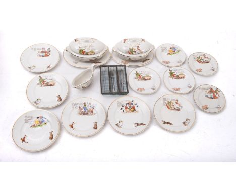 An early 20th century Staffordshire child's part dinner service with transfer Nursery Rhyme decoration , including two oval t