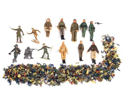 Louis Marx and others. A collection of various scale plastic soldiers and action figures.