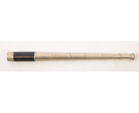 A 19th century nickel plated five draw telescope, unsigned , with black leather covered main tube,  in a brown case, 38cm ext