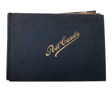 An early 20th century postcard album , containing GB topographical views , including a photographic card of 'Level Crossing. 