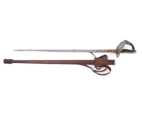 A George V Officer's dress sword. The straight single edge fullered blade with acid etched decoration, King's crown and 'GRV'