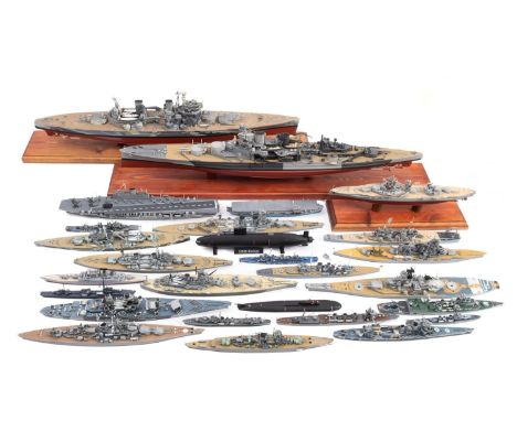 A collection of staric model ships. Mostly 1:700 scale comprising mostly warships including HMS Hood, Aircraft Carriers and S