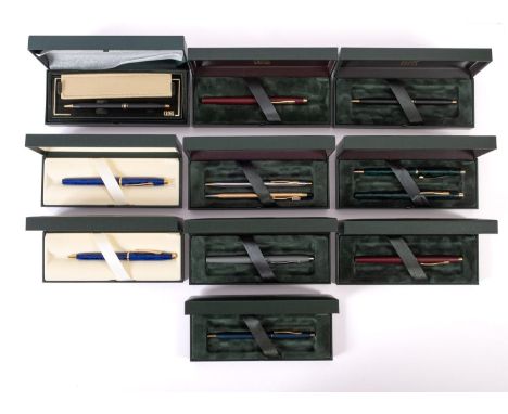 A collection of ten Cross ballpoint pen sets. In a range of colours and all in original boxes.