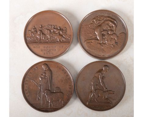 A collection of Art Union Medallions all with Spink Envelopes, Bronze, 'Stothard', 'John Gibson', 'Dyce', and 'Etty' (approx.