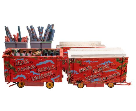 'Jacks Famous Scenic Dragons' A scratch built wooden model of a roller coaster. Comprising a wooden frame and scenery with le