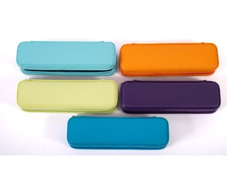 Five Dulwich Designs ballpoint pens. In a range of colours within matching leather cases and original boxes.