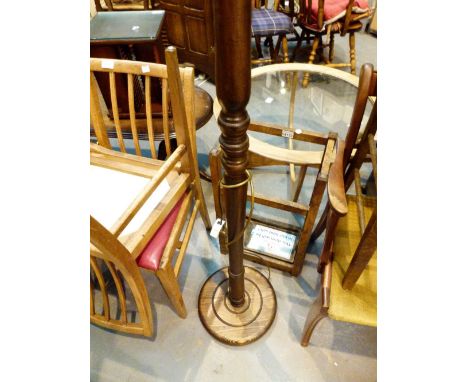 Turned wood standard lamp