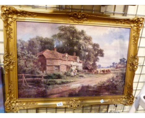 Large print cottage scene signed lower left R Gallon in gilt wood frame, 74 x 49 cm   CONDITION REPORT:  This item is a print