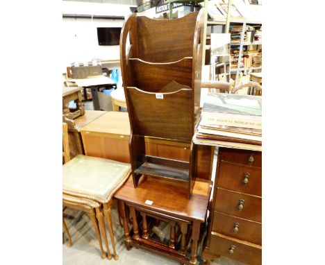 Vintage wood magazine rack and a nest of three tables