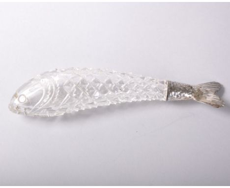 A GOOD CRYSTAL PERFUME BOTTLE in the shape of a FISH with silver tail, London 1906, made in collaboration with THOMAS WEBB wh