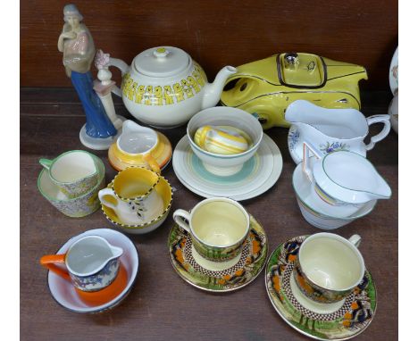 A Sadler racing car teapot and other Art Deco china, etc., including a Susie Cooper trio