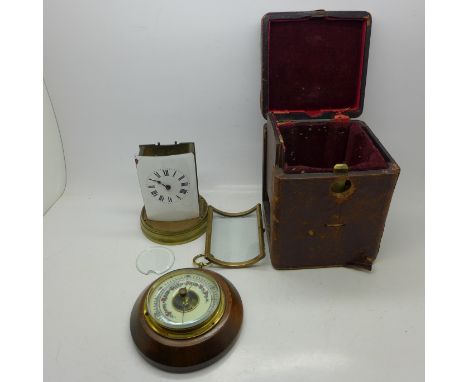 A part carriage clock and case, both a/f and a circular barometer