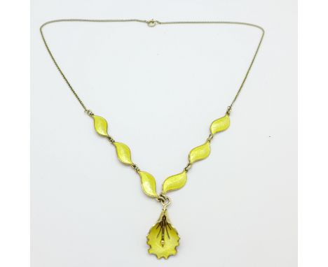 A Norwegian Aksel Holmsen necklace in enamel and silver gilt, each enamel piece marked