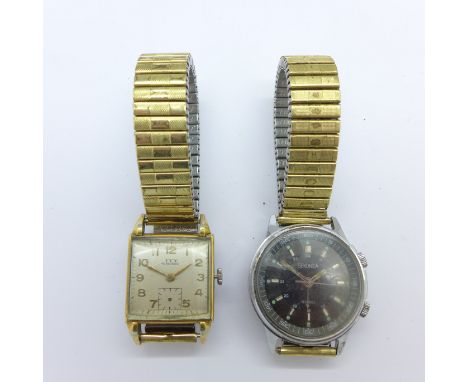 A Sekonda alarm wristwatch and an Ivy Art Deco cased wristwatch lacking second hand
