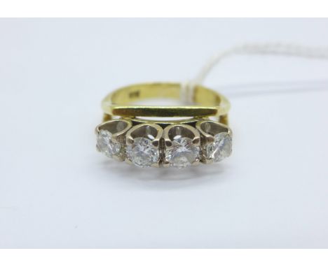 An 18ct gold and four stone diamond ring, 5.3g, K