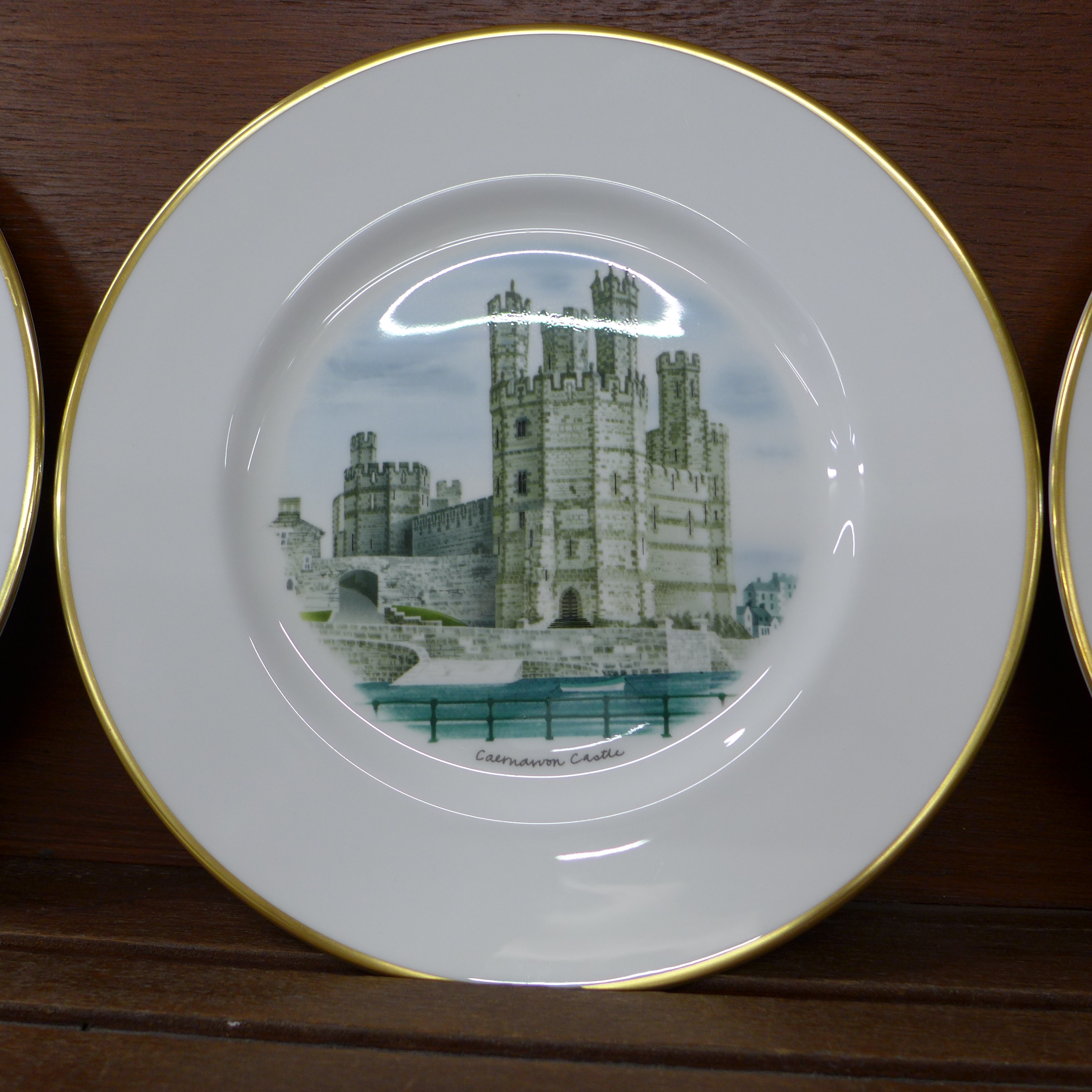 Five Wedgwood Castle collectors plates, from a series of watercolours