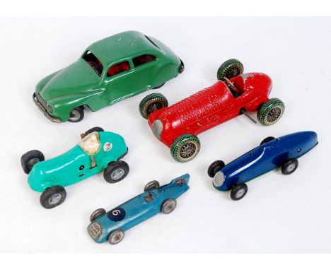 Tinplate, Diecast and Plastic Racing Car and Saloon Group, to include Chad Valley Harborne CV10046 Car finished in green, Met