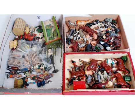 Collection of mixed Britains, FGT and other lead and hollowcast farming figures and accessories, to include Horse Drawn Cart 