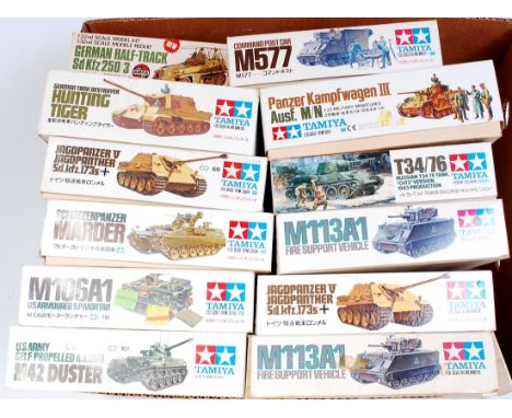 Tamiya and Airfix 1/35th scale plastic military vehicle group, 12 boxed un-made examples, to include M113A1 Fire Support Vehi