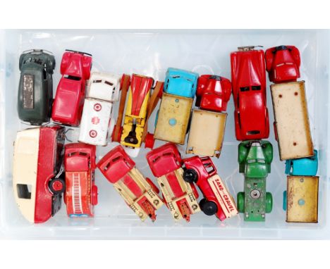Tray of mixed Brimtoy, Pocketoy, Minic and other Tinplate and Diecast Vehicles, 15 in total, examples to include Minic Carava