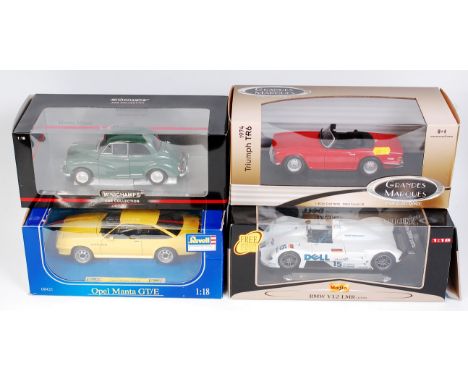 12 assorted 1/18th scale diecast vehicles, mixed manufacturers to include Minichamps, Maisto, Auto Art, UT Models, and others