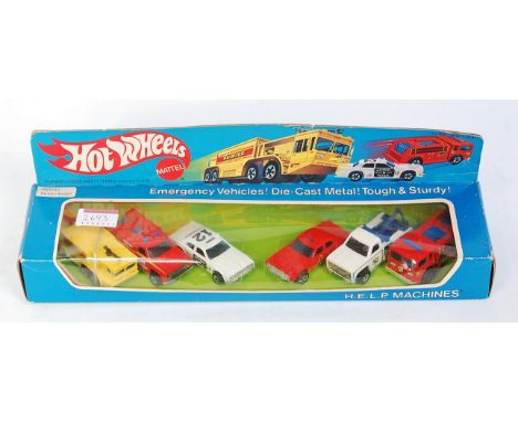 Hotwheels mattel, no.9031. Help machines six piece, emergency vehicles gift set, comprising airport rescue fire tender, highw