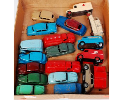 Dinky Toys Mixed Loose Playworn diecasts, 19 examples, to include Vanguard Saloon, Daimler Ambulance, Jaguar XK 120, Esso Tro