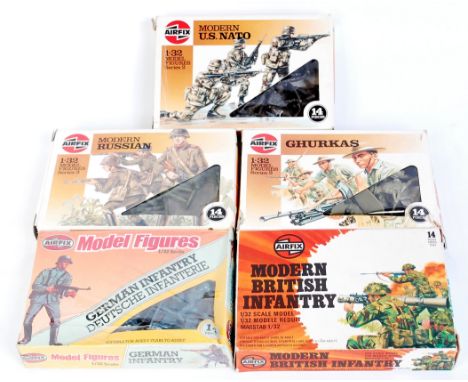 Airfix 1/32nd scale plastic military figure group, 5 boxed sets, to include Modern British Infantry, US Nato, Deutsche Infant