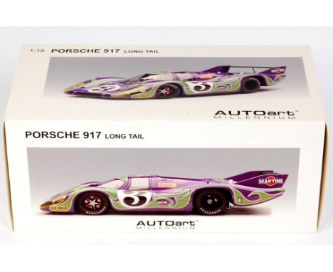Auto Art Millenium 1/18th scale model of a Porsche 917 Long Tail "Hippie", in the original polystyrene packed box (NMM-BNM)