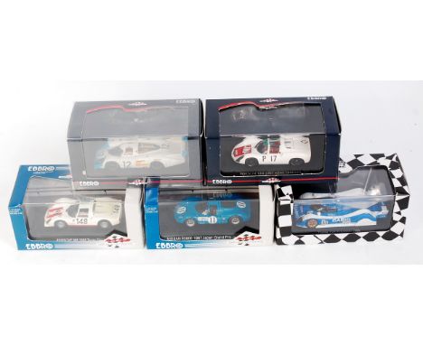 Ebbro 1/43rd scale diecast group, 5 boxed examples to include No.637 Porsche 906 Targa Florio 1966 No.148, No.411 Nissan R380