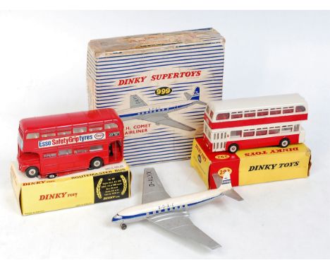 Dinky Toys Boxed Diecast Group, 3 boxed examples to include No.289 Routemaster Bus "Esso" (NM-BNM), No.292 Leyland Atlantean 