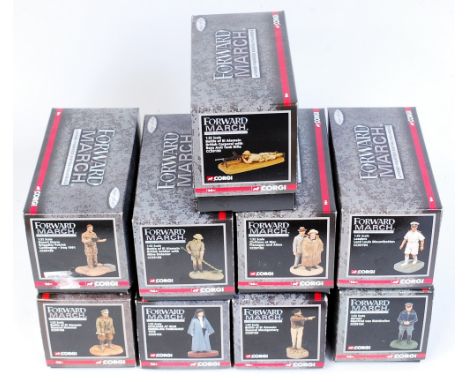 9 boxed Corgi Forward March Series 1/32nd scale figures, to include General Montgomery, British Mine Detector, Desert Storm B