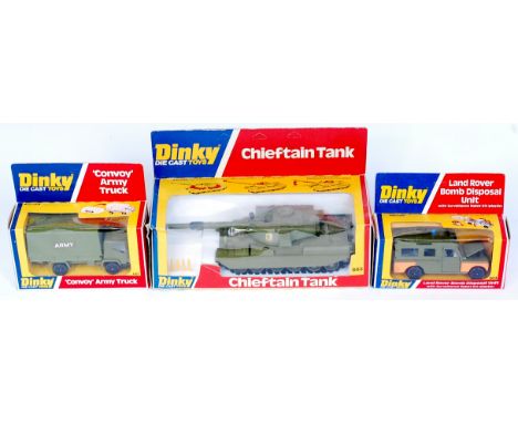 Dinky Toys Boxed Military Group, 3 window boxed examples, to include No.604 Land Rover Bomb Disposal Unit (M-BVG), No.687 Con