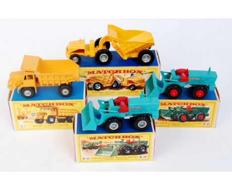 Matchbox King Size Boxed Construction Group, 4 boxed examples, to include K-10 Aveling Barford Tractor Shovel, K-5 Foden Dump