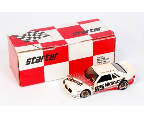 Starter Models of France 1/43rd scale resin kit built model of a Ford Mustang GTO, in red and white livery with RN65 and "Mot