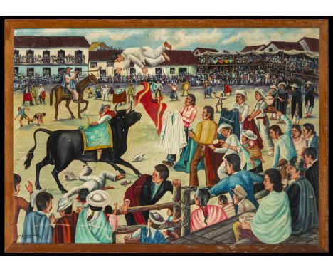 Oil on tablex. Measurements: 115 x 82 cm. Signed: "M. Velastegui R."