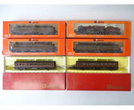 A group of HO Scale British Outline items by RIVAROSSI comprising a Royal Scot loco in LMS livery together with 5 matching co