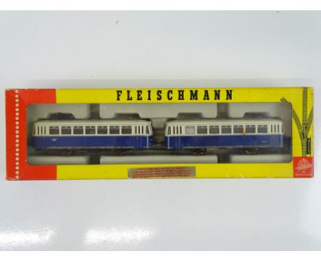 A FLEISCHMANN HO Gauge 4401 Austrian Outline railbus and trailer car in OBB blue/white livery - G/VG in G box