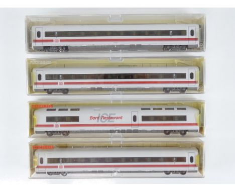 A group of boxed German Outline HO Gauge ICE trailer cars - in DB ICE white/red livery by FLEISCHMANN - VG in G boxes (4)