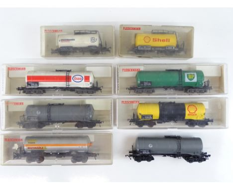 A group of HO Gauge German Outline tank wagons by FLEISCHMANN (one unboxed) G/VG in G boxes (where boxed) (8)