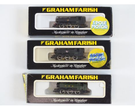 A group of N Gauge Pannier tank locomotives by GRAHAM FARISH in BR and GWR liveries - G in G boxes (2 incorrect) (3)