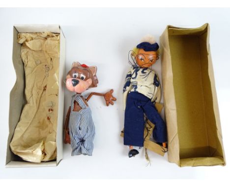 A pair of vintage PELHAM Puppets comprising a 1963 Mr Jinks (some chipping and needs restringing) and an LS boy - P/G in F/G 