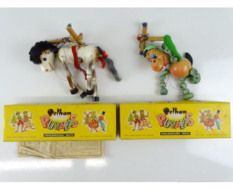 A pair of vintage PELHAM Puppets comprising an A2 horse and A3 baby dragon - G in G boxes (2)