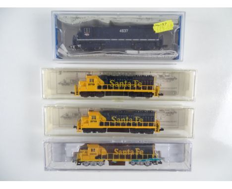 A group of American Outline N Gauge diesel locomotives by BACHMANN, MODEL POWER and LIFE-LIKE - G/VG in G/VG boxes (4)