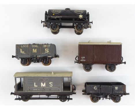 A group of O Gauge coarse scale scratch built wagons as lotted - generally G - some storage wear and dust - one running board