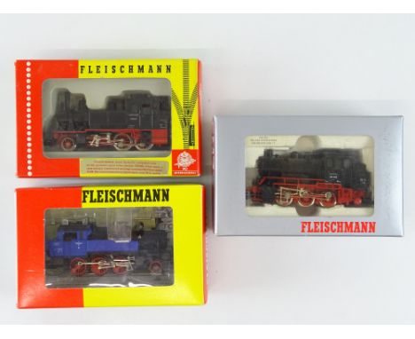 A group of HO Gauge German Outline small steam tank locomotives by FLEISCHMANN comprising 4016, 4034 and 64020 - Vendor advis