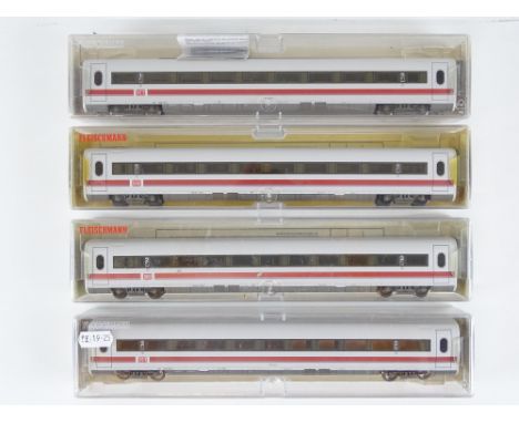 A group of boxed German Outline HO Gauge ICE trailer cars - in DB ICE white/red livery by FLEISCHMANN - VG in G boxes (4)