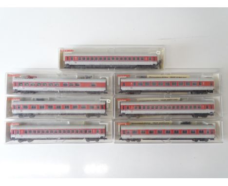 A group of boxed German Outline HO Gauge passenger coaches - all in DB IC livery by FLEISCHMANN - G/VG in G boxes (7)